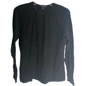 Vintage 90s Karen Kane Lace Floral Shirt M Black Lined Stretch Long Sleeves